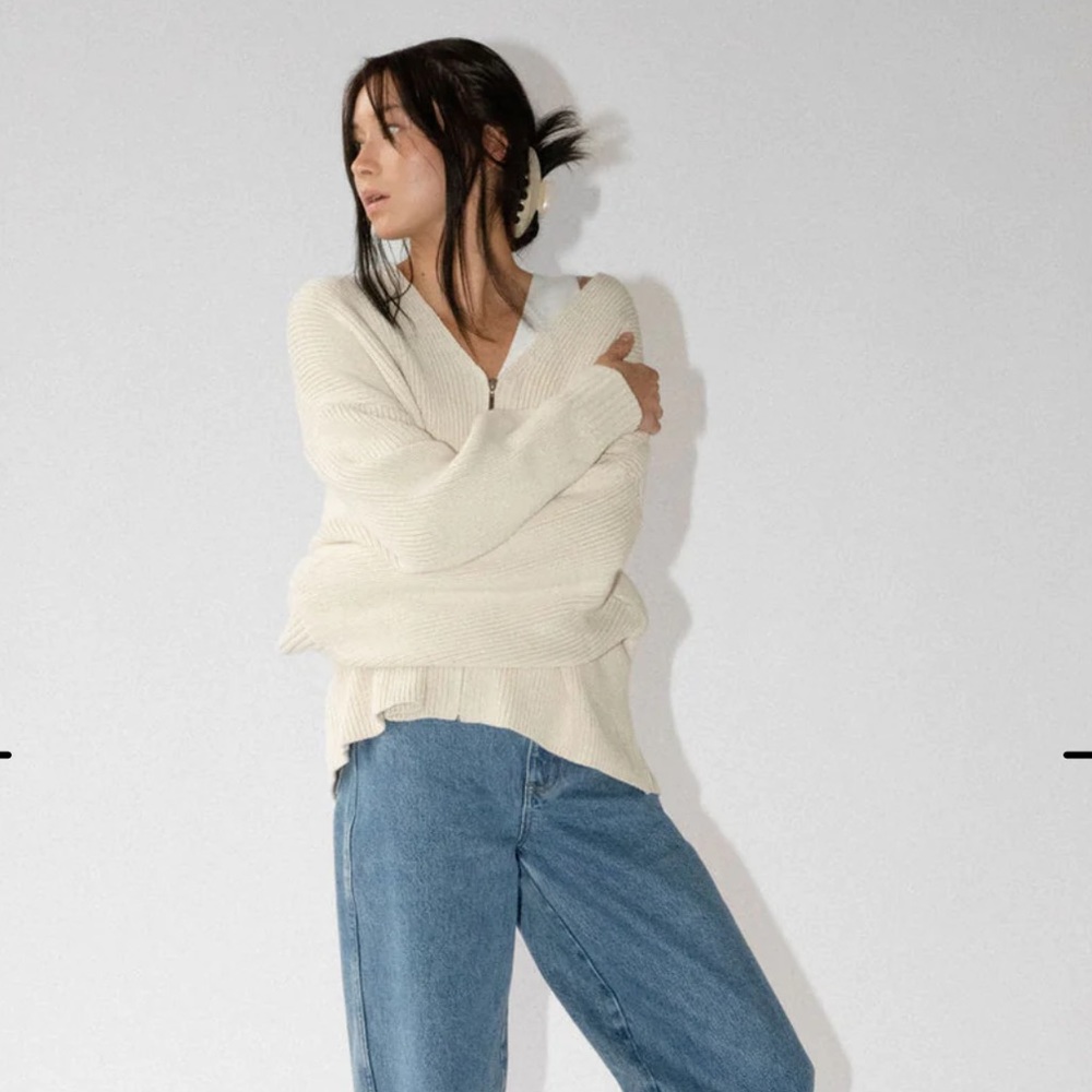 James Street Co Fran Zip Cardigan in Natural